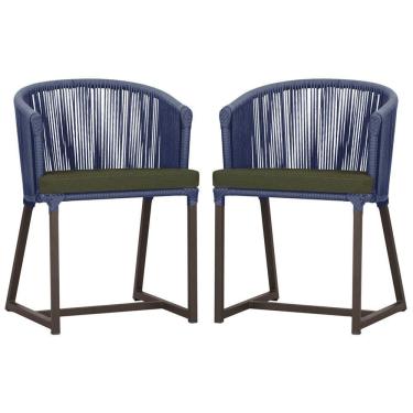 Imagem de 2 Cadeiras De Jantar Noronha Marrom Corda Náutica E13 Trama Azul