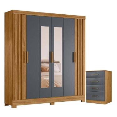 Imagem de Guarda Roupa Casal Valença Com Espelho E Cômoda Ms913 Freijó Cinza - Moval