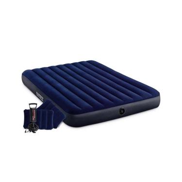 Imagem de Colchão Inflável Veludo Conforto Dura-Beam Queen 152X203X25Cm Com Dois Travesseiros Inflaveis E Bomba Manual Intex