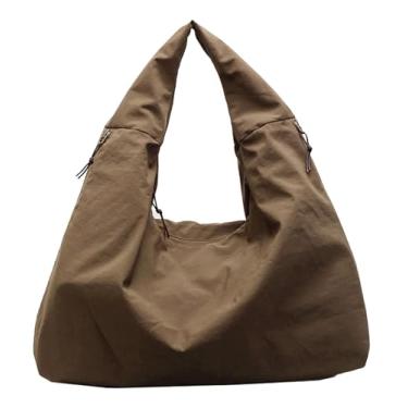 Imagem de Puffer Bolsa feminina de nylon acolchoada Hobo bolsa casual esportiva Hobo Puffy todos os dias bolsa de ginástica de ombro, Café