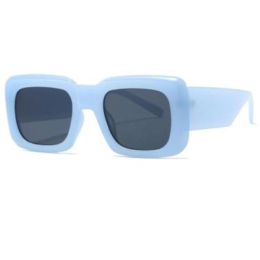 Imagem de Óculos de Sol Vintage Feminino Preto e Vermelho com Armação Reta, Moda Feminina, Proteção UV400 (C4 Azul-Preto)