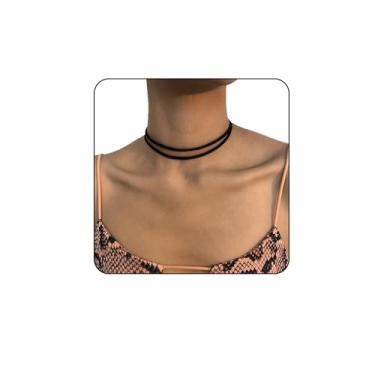 Imagem de PINCHUAN 1 colar gargantilha preta para mulheres, conjunto de gargantilha de veludo preto ajustável em camadas clássico, colar de renda, gargantilha de Halloween, bijuteria cosplay, Veludo, Sem Pedra