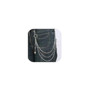 Imagem de Corrente de calça em camadas, corrente de jeans, prata, punk, acessórios de bolso para mulheres e homens, joias corporais hip hop, Star Pants Chain, Metal não precioso, Sem Pedra Preciosa