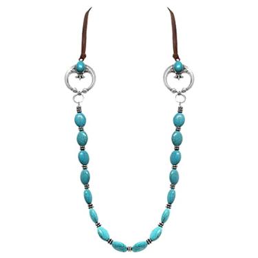 Imagem de Rosemarie & Jubalee Colar longo feminino de couro vegano chique Western Cowgirl com pedra howlita semipreciosa, extensão de 84 cm + 7,6 cm, Metal, Howlite tingido