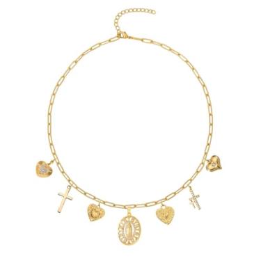 Imagem de ternotito Colar com pingente de coração em ouro 18 K multi estilo com corrente ajustável, Banhado a ouro, Sem Pedra Preciosa