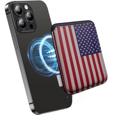 Imagem de Twist Design Carteira magnética MagSafe com bandeira dos EUA – Suporte fino para cartão para iPhone 17/16/15/14/13/12 – comporta 3 cartões com segurança – Design patriótico (azul)
