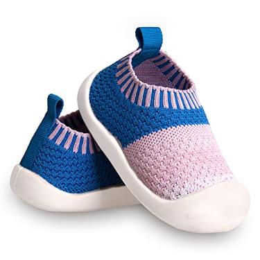 Imagem de Sapatos de caminhada para bebés de 1 a 4 anos, sapatos para meninos e meninas, sapatos de malha de algodão respiráveis ao ar livre, 4 azul rosa, 7 US Toddler