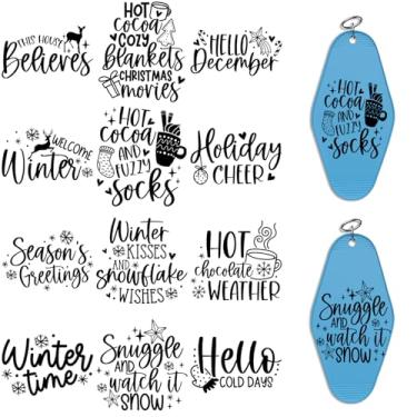 Imagem de Adesivos de Natal UV DTF - 24 folhas douradas citações de Natal adesivos de transferência fria para chaveiros de motel, envoltórios Uvdtf DIY para chaveiro de hotel em branco, esfregar à prova d'água