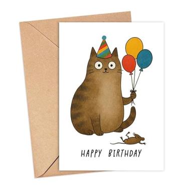 Imagem de SalenaGift Cartão de feliz aniversário de gato - cartão de aniversário de gato - cartões de nascimento engraçados - presente de rato - cartões de nascimento para amantes de gatos - aniversários