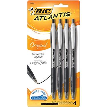 Imagem de BIC Atlantis Caneta esferográfica retrátil original, ponta média (1,0 mm), preta, 4 unidades