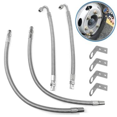 Imagem de VOURTM Extensão de haste de válvula, extensores de haste de válvula trançada de aço inoxidável duplamente flexíveis para rodas duplas, extensão de enchimento de pneu para carros, caminhões, motorhome