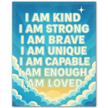 Imagem de ZUKIY Empowerment Starts with I Am - Pôster de arte de parede de afirmação infantil 20 x 25 cm - Decoração de berçário verde sálvia inspiradora sem moldura - Impressão de citação positiva para quarto