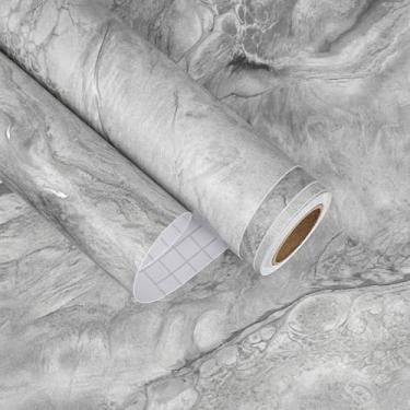Imagem de EaseStick Papel de parede de mármore cinza prateado fosco descasque e cole papel de contato de bancada, 39,9 x 406,4 cm, à prova d'água, papel de contato de mármore líquido, papel de parede cinza