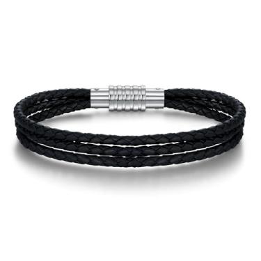 Imagem de GTMJ Pulseira de couro genuíno masculina - fecho de aço inoxidável e - presente para ele, namorado, marido, 8in, Couro, Sem Pedra Preciosa