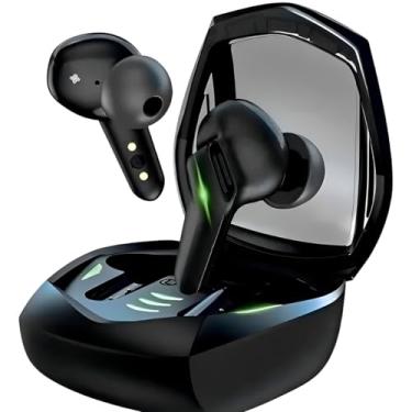 Imagem de Fone de Ouvido Gamer Bluetooth 5.3, Preto, LED, Modo Gaming, à Prova d'Água, Bateria 5h, Driver 10mm, com Estojo de Carregamento