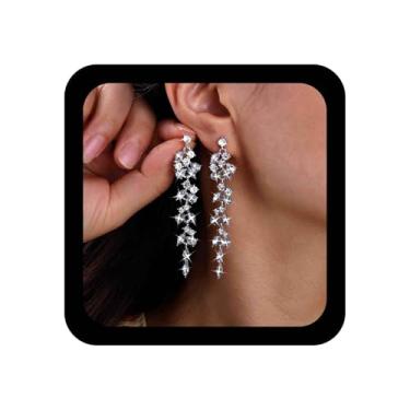 Imagem de Xduargs Brincos longos de strass, candelabro, brincos longos de cristal, para casamento, noiva, lustre, brinco de zircônia cúbica, acessórios para mulheres