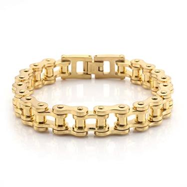 Imagem de Pulseira de ouro 18K, pulseira masculina corrente de bicicleta, corrente cubana requintada, pulseira masculina de hip-hop, joias modernas, presente, Large, Ouro amarelo, Sem Pedra Preciosa
