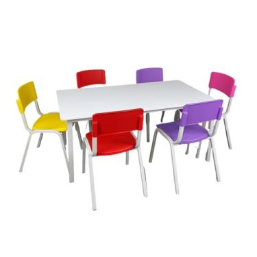 Imagem de Conjunto Escolar Infantil – Mesa 120x70 com 6 Cadeiras Coloridas para Educação e Recreação
