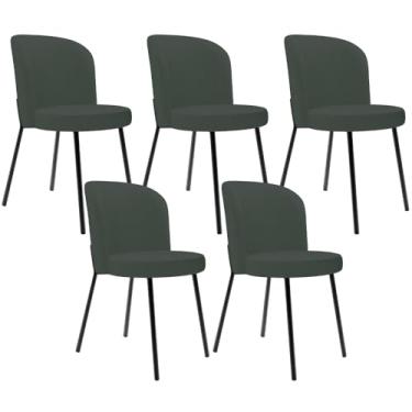 Imagem de Kit 5 Cadeiras Sala de Jantar Estofada Gavi L02 Linho Verde Musgo - Lyam Decor