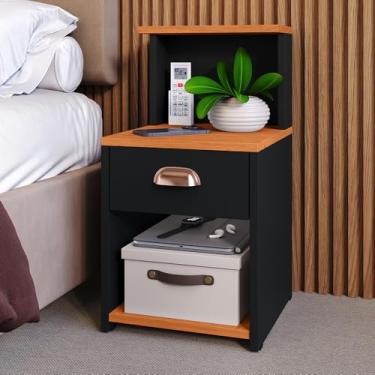 Imagem de Mesa de Cabeceira com 1 Gaveta e Nicho Organizador em MDP – Criado Mudo Compacto para Quarto(1UN CLÉO PRETO/CINA)