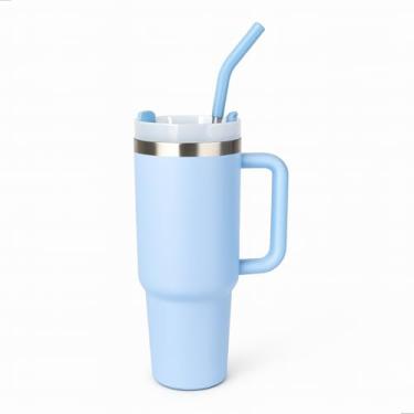 Imagem de Copo Térmico de Inox 1200ml com Alça Tampa e Canudo Parede Dupla Isolada a Vácuo Ideal para Academia, Escritório e Viagens Design Moderno Premium (AZUL BEBE)