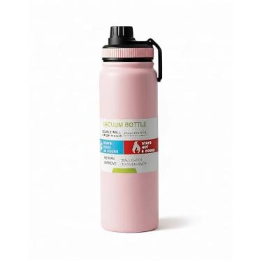 Imagem de Garrafa Térmica de Aço Inoxidável 304-1000ml, Isolamento a Vácuo Duplo, Mantém Frio por 24h/Quente por 6h, Alça Portátil Sem Vazamentos, Ideal para Ao Ar Livre, Ginásio e Escritório (Rosa)