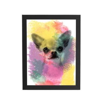 Imagem de Quadro Cachorro Cão Chihuahua Aquarela Moldura 20X30Cm - Plimshop