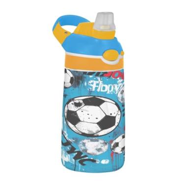 Imagem de Blueangle Garrafa de água azul de futebol de 473 ml, garrafa de viagem e esportes Tritan reutilizável com canudo e design de tampa de bico pop-up (370)