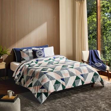 Imagem de Lacoste Conjunto de edredom exclusivo – 100% algodão escovado sarja, listras reversíveis, roupa de cama alternativa para todas as estações com logotipo crocodilo bordado, certificado Oeko-Tex, verde