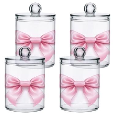 Imagem de ATTX Dispensador de suporte Qtip com laços de fita para bola de algodão, cotonete, frasco de boticário transparente, decoração de casa, pote de armazenamento de cozinha, pacote com 4 (222)