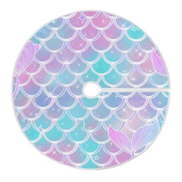 Imagem de ATTX Saia de árvore de Natal com escamas de sereia coloridas 129 cm, decoração festiva para festas de Natal e Ano Novo #170