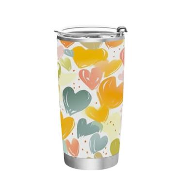 Imagem de Blueangle Copo de 590 ml com tampa e canudo, copo de café com água isolada a vácuo de aço inoxidável, caneca de viagem de coração colorido, copo térmico para bebidas quentes e frias (965)