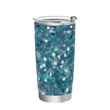Imagem de Blueangle Copo de 590 ml com tampa e canudo, copo de café com água isolada a vácuo de aço inoxidável, caneca de viagem com padrão de glitter, copo térmico para bebidas quentes e frias (17)