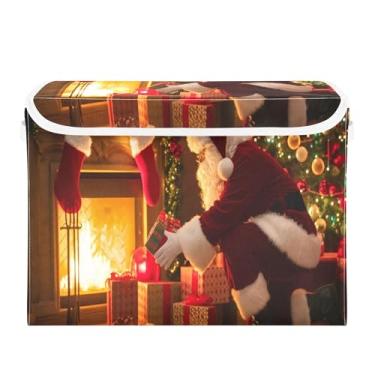 Imagem de SEHANY Cestas de armazenamento de Papai Noel de Natal com tampas, organizador de caixas de armazenamento de tecido para armário de roupas, cobertor de escritório, berçário, 42 x 32 x 30 cm