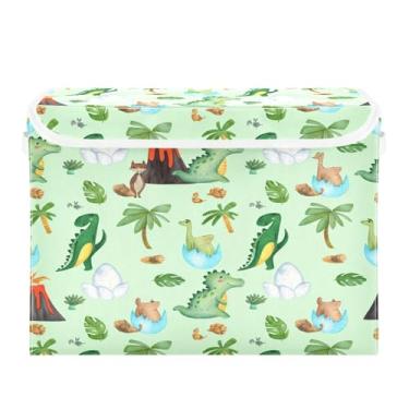 Imagem de SEHANY Cestas de armazenamento engraçadas de dinossauro com tampas, organizador de caixa de armazenamento dobrável, caixas de armazenamento de armário de tecido para roupas cobertor de escritório