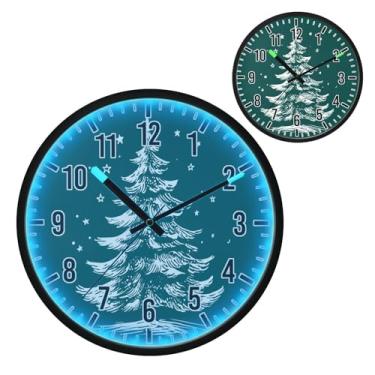Imagem de Blueangle Relógio de parede LED que brilha no escuro e ativado por voz, silencioso design de árvore de Natal verde de 30,5 cm, operado por bateria para decoração de quarto e sala de estar (84)