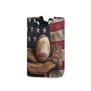 Imagem de ATTX Cesta de lavanderia vintage para taco de beisebol com alças acolchoadas – cesto de roupas dobrável à prova d'água para banheiro, quarto, dormitório, cesta organizadora de lavanderia resistente