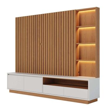 Imagem de Estante De Tv 82 Polegadas 240cm Com Led Leme C04 - D`rossi Freijó E Off White Matte