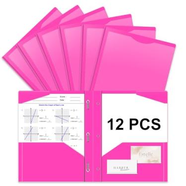 Imagem de Briartw Pasta de plástico resistente com garras para papel tamanho carta - pacote com 12 pastas de arquivo rosa com bolso frontal transparente - 2 bolsos e 3 pontas, bem como 2 compartimentos para