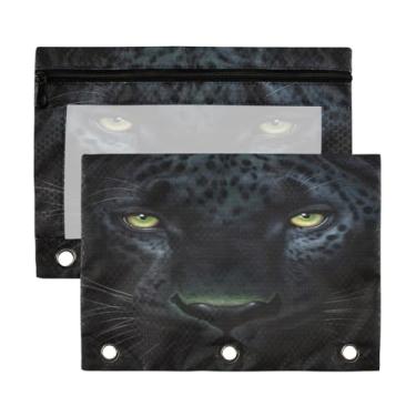 Imagem de Blueangle Bolsa de lápis Pantera Negra Negra para fichário de 3 anéis, 2 pacotes de fichário com bolsa de lápis transparente para janela com zíper para escritório (476)