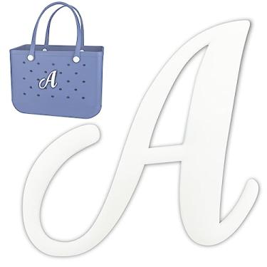 Imagem de TOYORK Berloques de saco para acessórios de saco Bogg Decorativos Berloques Inserção Letras Alfabeto para Acessórios de Bolsa de Praia, White A, Borracha, Sem Pedra Preciosa