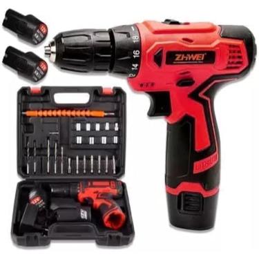 Imagem de Furadeira Profissional 12V com Maleta 25 Peças, 2 Baterias Recarregáveis e Iluminação LED