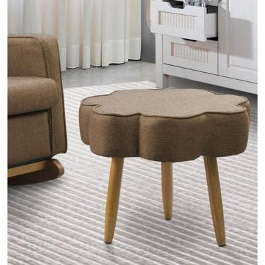 Imagem de Puff Decorativo Pé Palito De Madeira Sala Flower Linho E03 - D'rossi Cor Marrom Cacau
