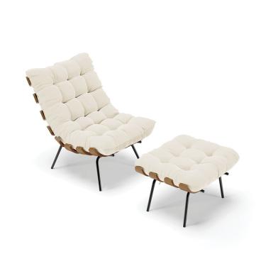 Imagem de Kit 01 Poltrona E 01 Puff Costela Veludo Bege