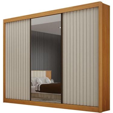 Imagem de Guarda Roupa São Paulo Ripado Cinamomo Off White 3 Portas 6 Gavetas Leifer Móveis
