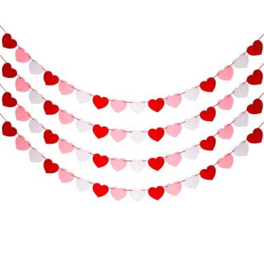 Imagem de Guirlanda de coração de feltro vermelho, branco e rosa - pacote com 40, faixa pré-amarrada dos namorados para decorações de casamento, decorações de aniversário