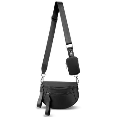 Imagem de MIVELOYA Bolsa transversal quadriculada para mulheres, pochete espaçosa quadriculada de nylon com bolsa de moedas RFID para uso diário e viagens, Preto, Large