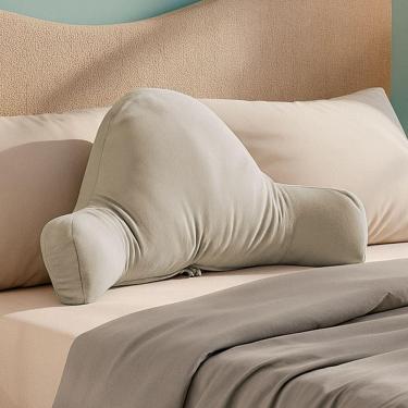 Imagem de Almofada De Leitura Encosto Apoio Lombar Relaxante Jay 80cm Macia Veludo Bege Claro - Desk Design