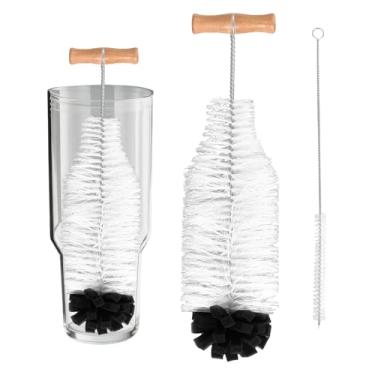 Imagem de Conjunto de 2 Escovas para Limpeza Garrafas Água, Escova com Cabo Longo Madeira e Limpador Palhinha Kit Limpeza para Garrafas Água Copos Térmicos Stanley e Canecas de Viagem