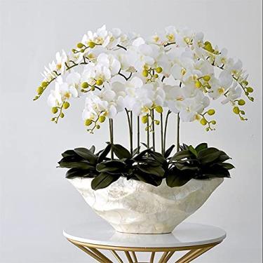 Imagem de Flor artificial em vaso grande orquídea artificial com vaso flor falsa Phalaenopsis plantas falsas para decoração de sala de estar em casa branco, amarelo 72 cm